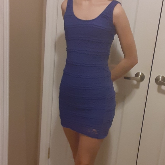 NEW Womens Blue Lace Bodycon Mini Dress - Picture 1 of 5